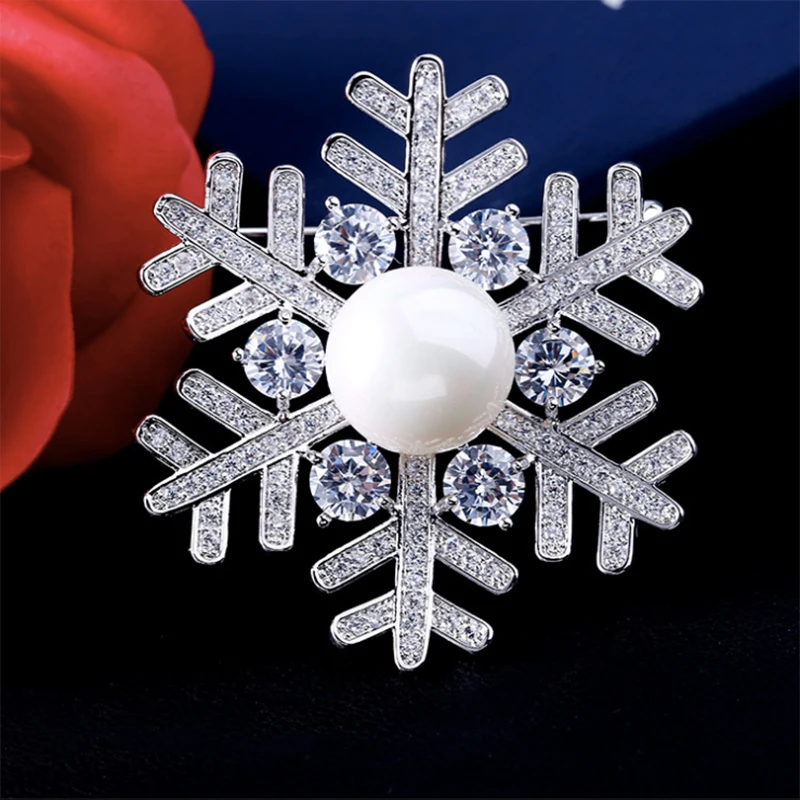 

CZ Cubic Zirconia Snowflake Brooch Broach Women Dress Pin Jewelry HR00927