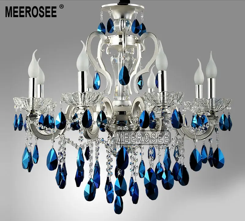 Modern Silver Crystal Chandelier Light Blue Re Modern Silver Crystal Chandelier Light Blue Re Suspension Hanging Lamp Fixture For Foyer Lobby Md8453 L8