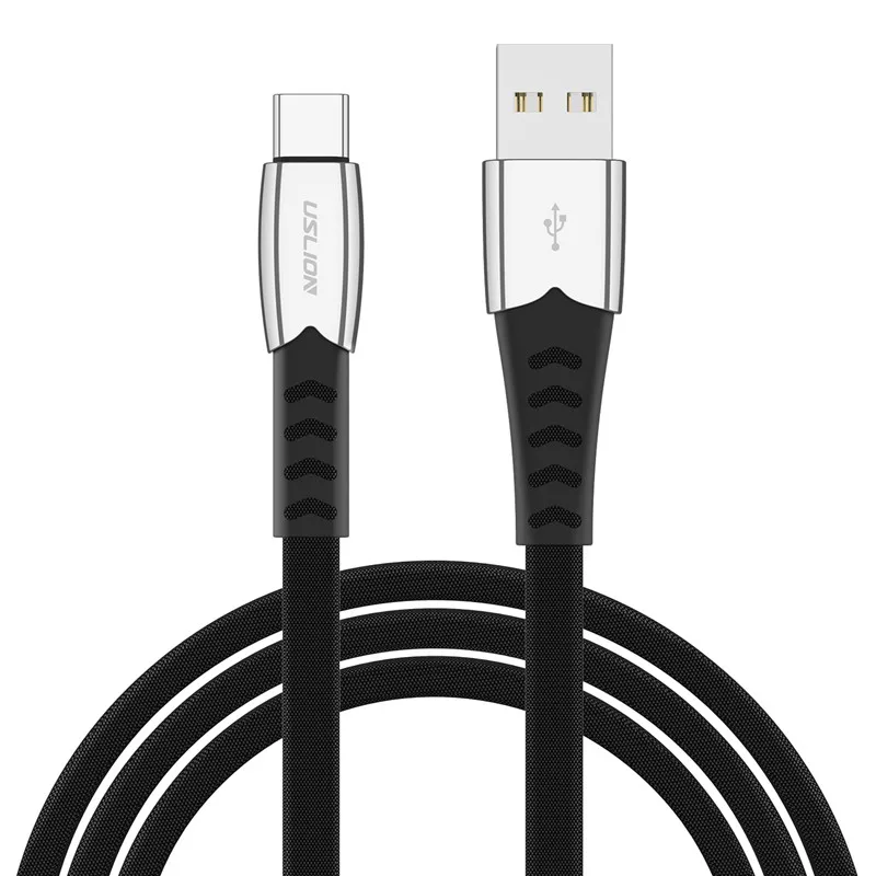 USLION USB кабель типа C из сплава USB C кабель типа C для huawei P20 Lite Pro 2A usb кабель для зарядки samsung galaxy s9 s8 plus - Цвет: Черный