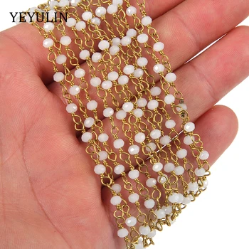

High Grade Gold Color Copper Cu Wire 4mm 3mm Stone Beads Link Rosary Chains For Making Jewelry DIY 1m