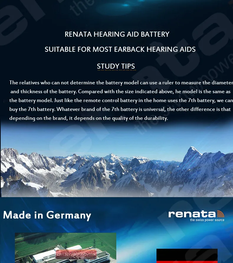 Renata 6 шт/1 упаковка Maratone плюс размер A13 13A ZA13 13 PR48 цинк Air 1,45 V Аккумулятор для слухового аппарата