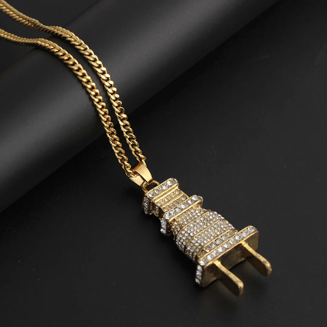 Позолоченное/серебряное покрытие Shellhard электрическая вилка форма подвески ожерелья для мужчин и женщин очаровательные цепи Bling хип-хоп ювелирные изделия подарок