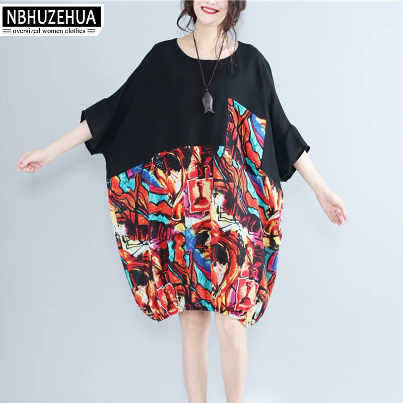 4XL 5XL 6XL 2017 женское летнее платье рукав летучая мышь Повседневная футболка в стиле