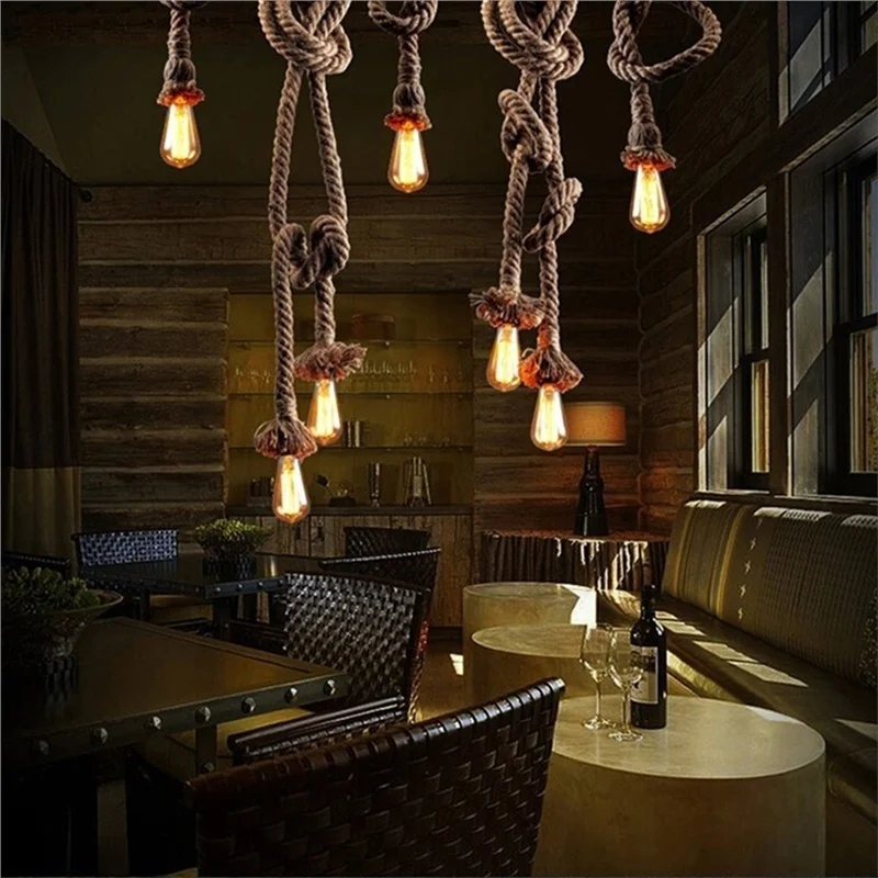 

Creative Hemp Rope Chandelier Restaurant Corridor Retro Creative Hemp Rope Lighting For Interior Decoration