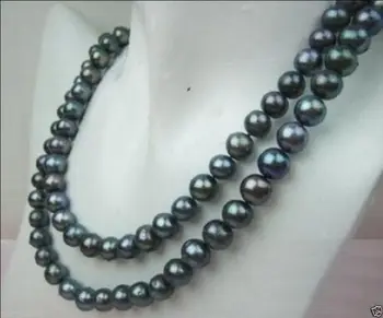 

free shipping Natural AA+ 8-9MM TAHITIAN BLACK PEARL NECKLACE 33"