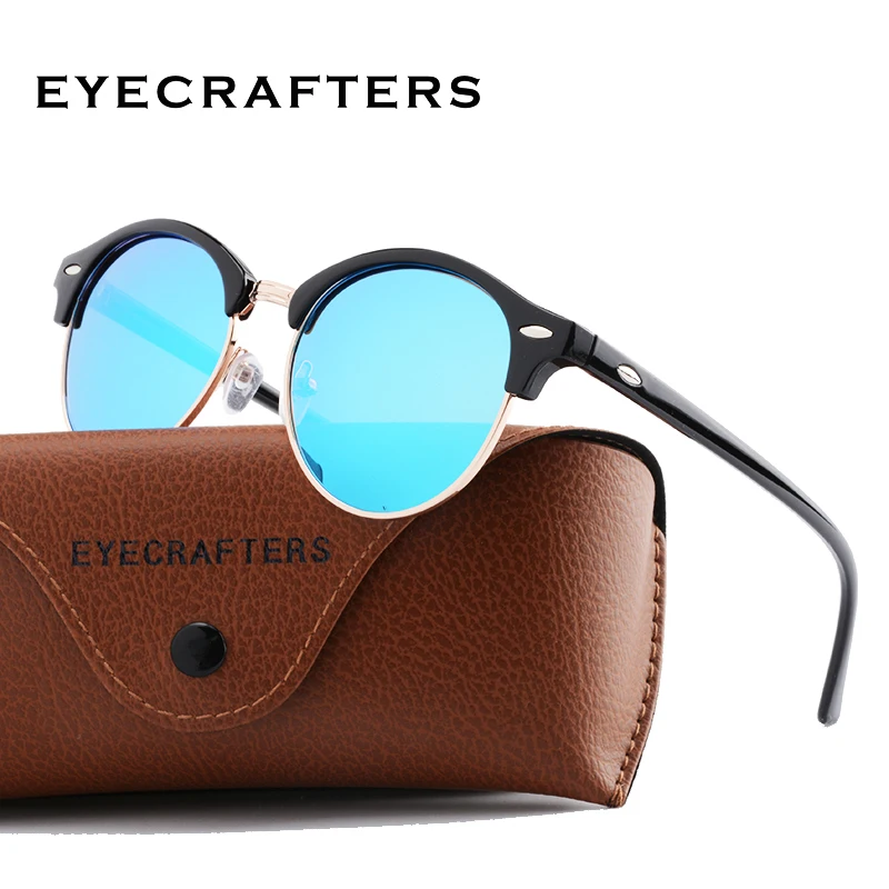 

New Retro Brand Designer Club Round Sunglasses Polarized Women Men Half Frame Mirrored Polaroid Vintage Sun Glasses Eyewear