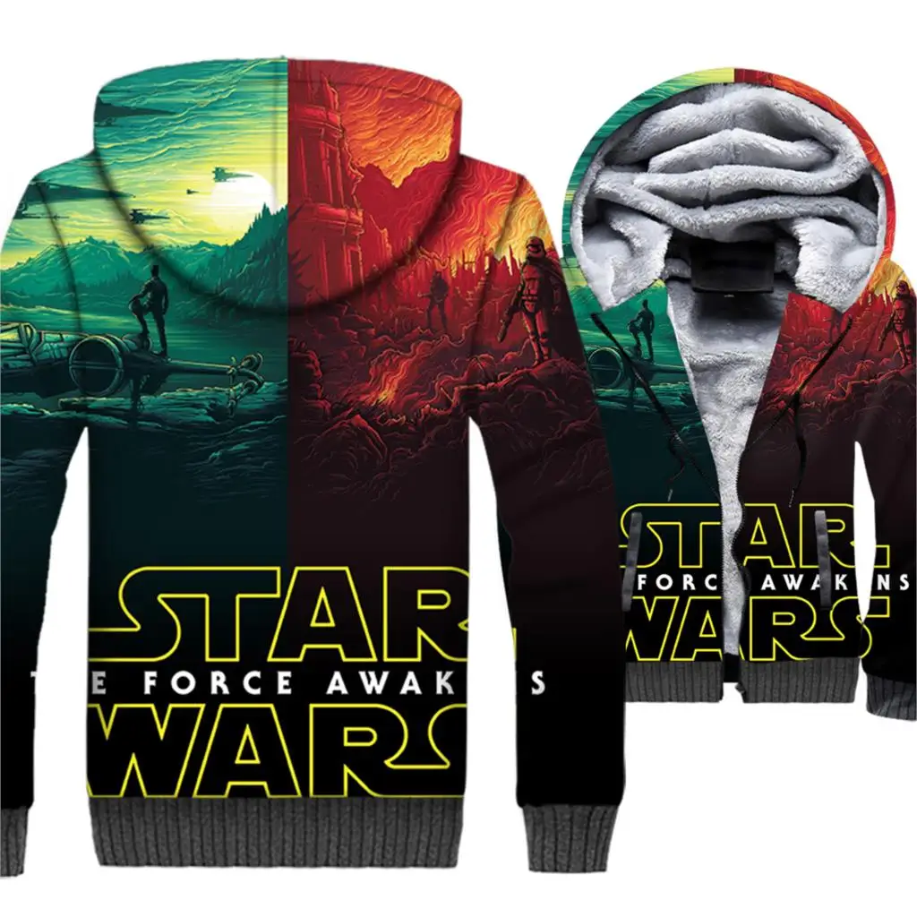 

Star Wars Jacket Men 3D Print Hoodie Two World Hooded Sweatshirt 2018 Winter Thick Fleece Warm Zipper Coat StarWars Sportswear