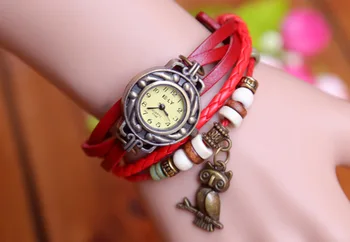 Hot Sales Owl Genuine Cow Leather Bracelet Watch women ladies men fashion dress quartz wrist watch kz015!