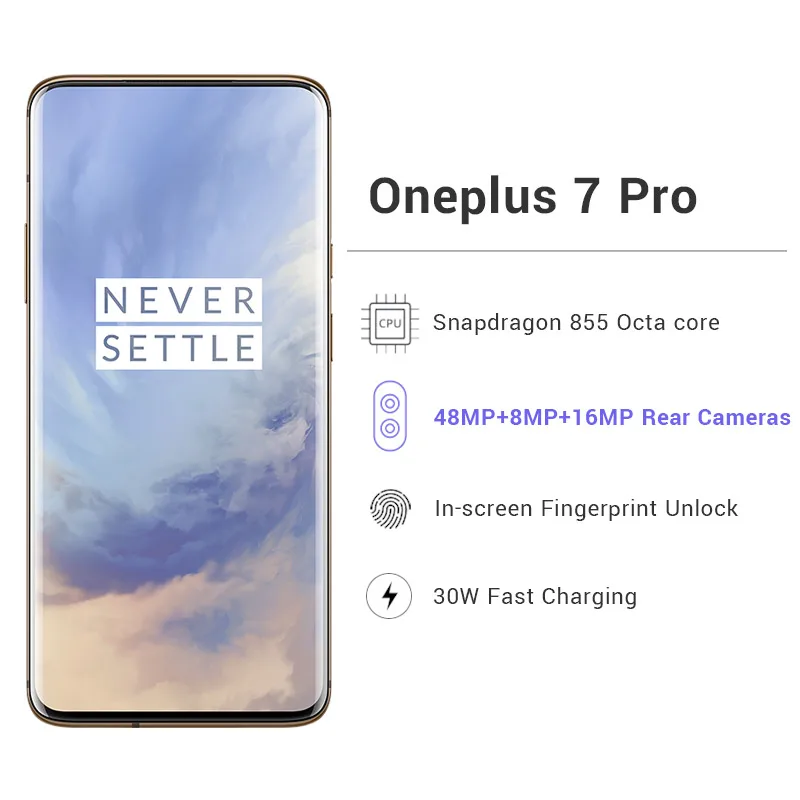 Глобальная версия смартфона Oneplus 7 Pro 6 ГБ ОЗУ 128 Гб ПЗУ Snapdragon 855 NFC 67 "AMOLED 30 Вт