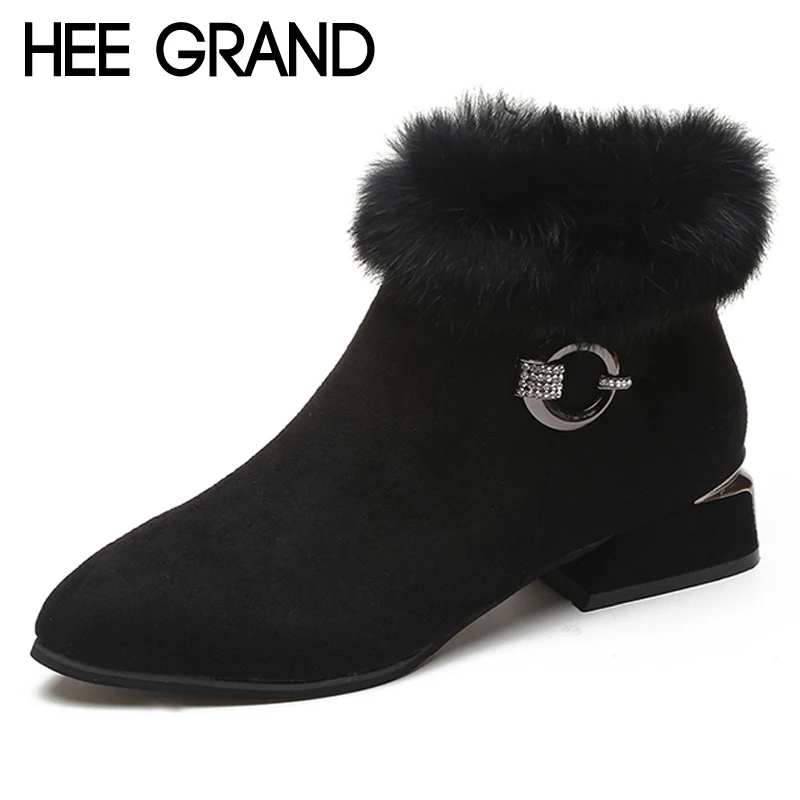 

HEE GRAND Faux Fur Women Ankle Boots 2019 Winter Suede High Heels Boots Ladies Fashion Gladiator Pionted toe Shoes Woman XWX6839