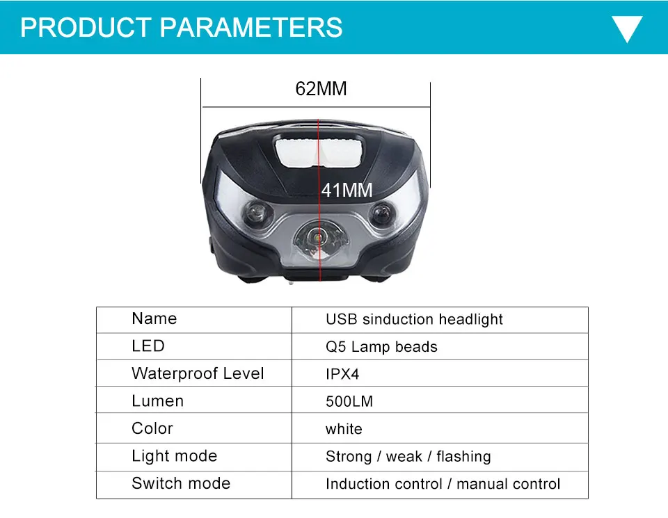 Q5 LED Rechargeable Headlamp Waterproof Body Motion Sensor High Lumen 3 Modes Outdoor Portable Light For Camping Hiking Fishing (12)