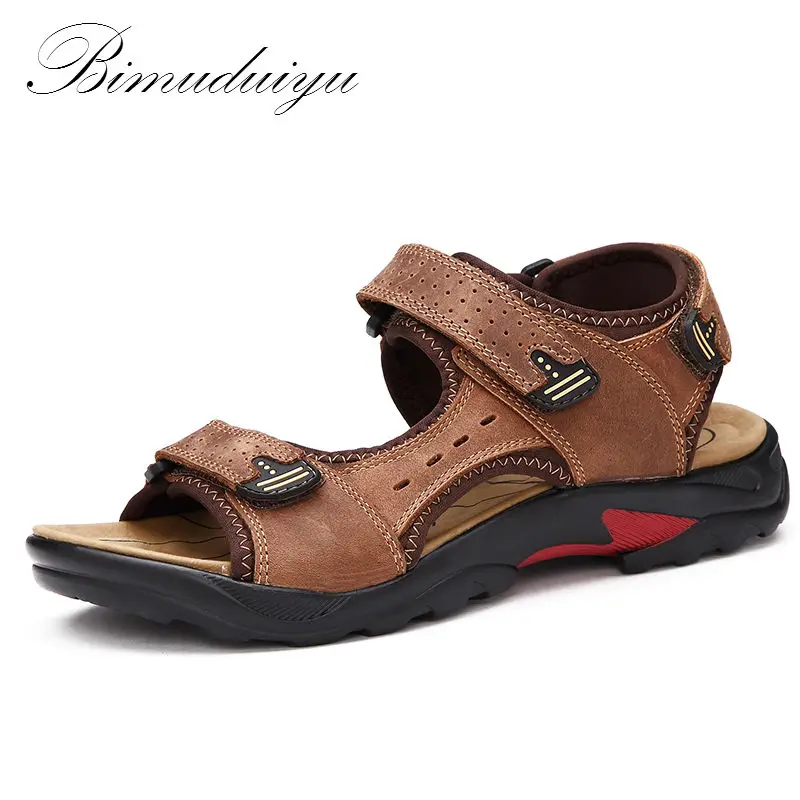 BIMUDUIYU Top Quality Mens Sandals Leisure Genuine Leather Summer Cool Light Weight Beach Casual Shoes Handmade Stitching BIMUDUIYU Top Quality Mens Sandals Leisure Genuine Leather Summer Cool Light Weight Beach Casual Shoes Handmade Stitching