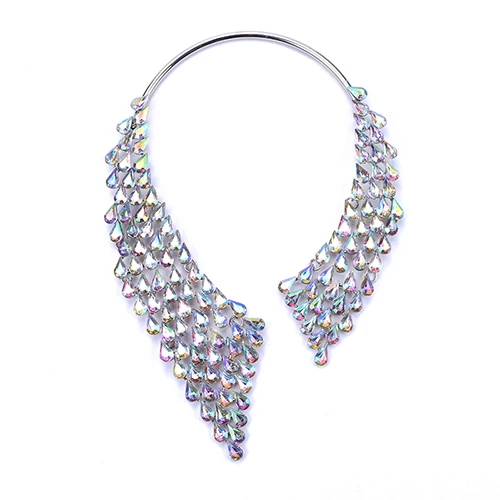 Многослойное роскошное ожерелье-чокер с кристаллами, женское большое ожерелье-ошейник, ювелирное изделие, женское Макси массивное большое ожерелье-чокер - Окраска металла: ab shine