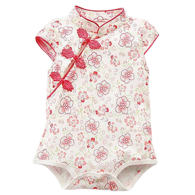 Estilo de verano ropa de bebé elegante mameluco niña mameluco Cheongsam traje de Bebe Floral impresión mono infantil recién nacido traje de bebé Estilo de verano ropa de bebé elegante mameluco niña mameluco Cheongsam traje de Bebe Floral impresión mono infantil recién nacido traje de bebé