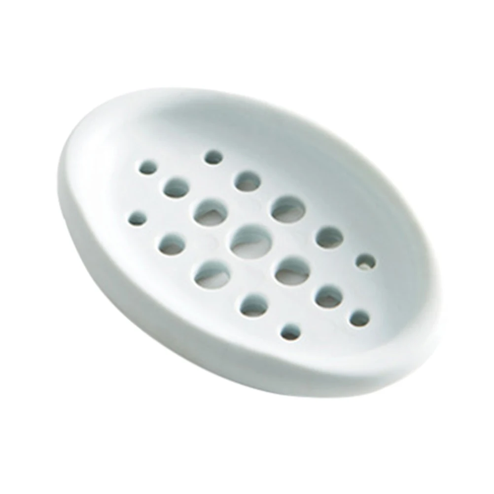 

Creative Oval Shape Soap Dish Tray Drain Silicone Soap Box for Shower Bathroom Kitchen (Blue)