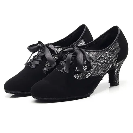 Black 6cm heel Качественные коричневые черные замшевые туфли с закрытым носком для бальных танцев 6 см 7 см женские туфли на каблуке - Цвет: Black 6cm heel