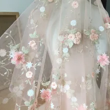 1 ярд 3D перламутровая вышитая бисером Цветочная кружевная ткань в оранжевом и розовом цветах для цветочного платья для девочек, Цветочная аппликация жемчужина для платье Виктории шириной 130 см