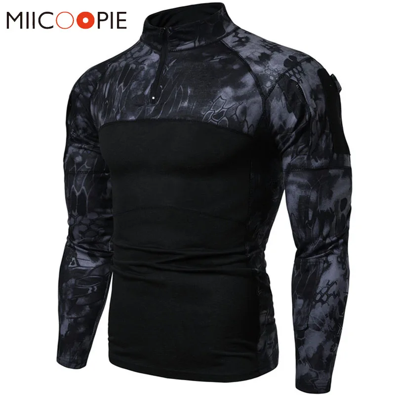 Meilleur T shirt à manches longues hommes 2019 printemps Camouflage militaire extérieur Streetwear Homme fermeture éclair Camo t shirt Homme chemise de Compression