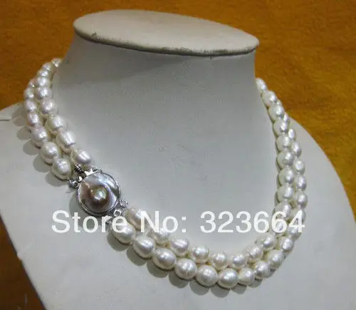 

Double strands natural 12-14 mm south sea white pearl necklace 17"nice clasp