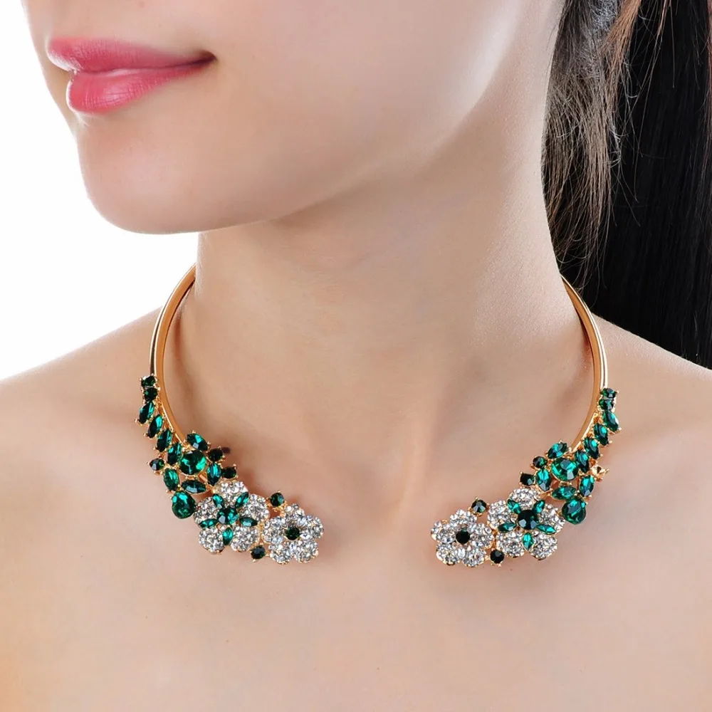 

JEROLLIN Charm Fashion Jewelry Gold & Silver Crystal Choker Open Collar Torques Necklace for Women 5 Colors