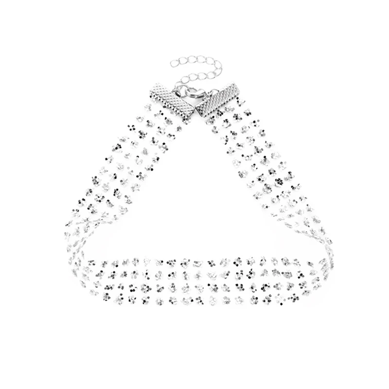 

Silver Color Sexy Lace Sequins Choker Necklaces For Women Bohemia Invisible Neck Chain Chocker Collar Statement Necklace