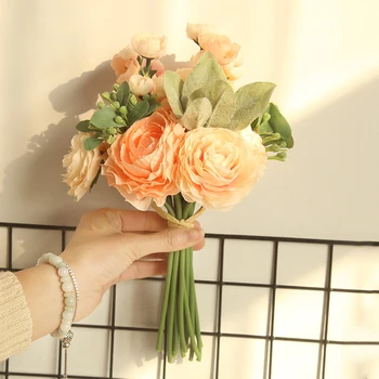 

2019 Artificial Flower Silk Ranunculus Asiaticus Leaf Plant Bouquet for Wedding Valentine's Day Party Home DIY Decoration