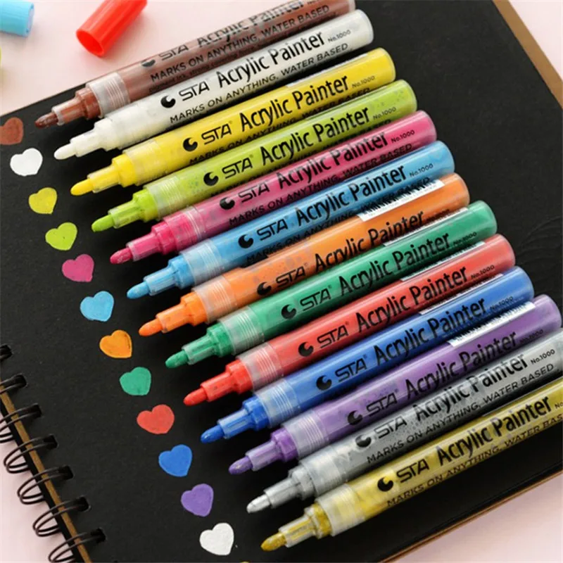 STA 12/24 Colors Acrylic Paint Markers Multifunction Highlighter