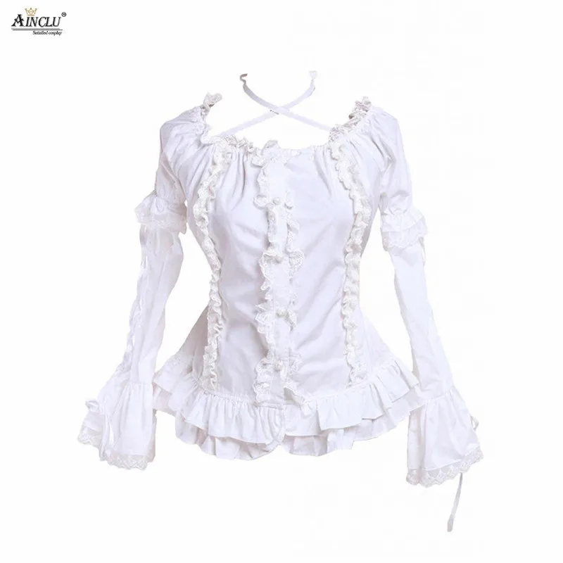 Ainclu XS-XXL Женская белая блузка из хлопка с кружевом/бантом/на бретельках