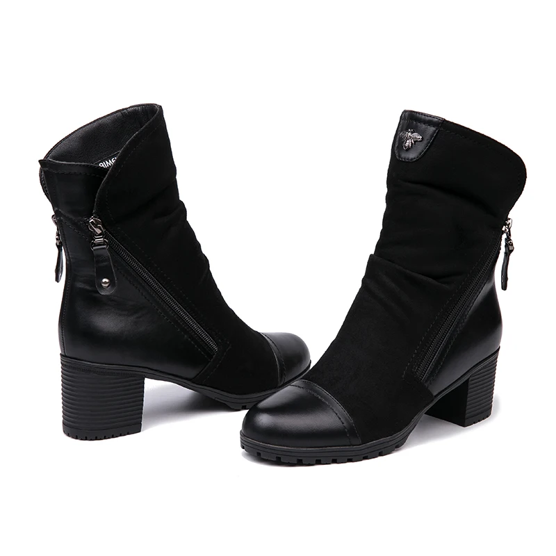AIMEIGAO New Arrival High Heels boots Women Suede Leather Black Boots Double Zip Short Plush High Quality Women Shoes