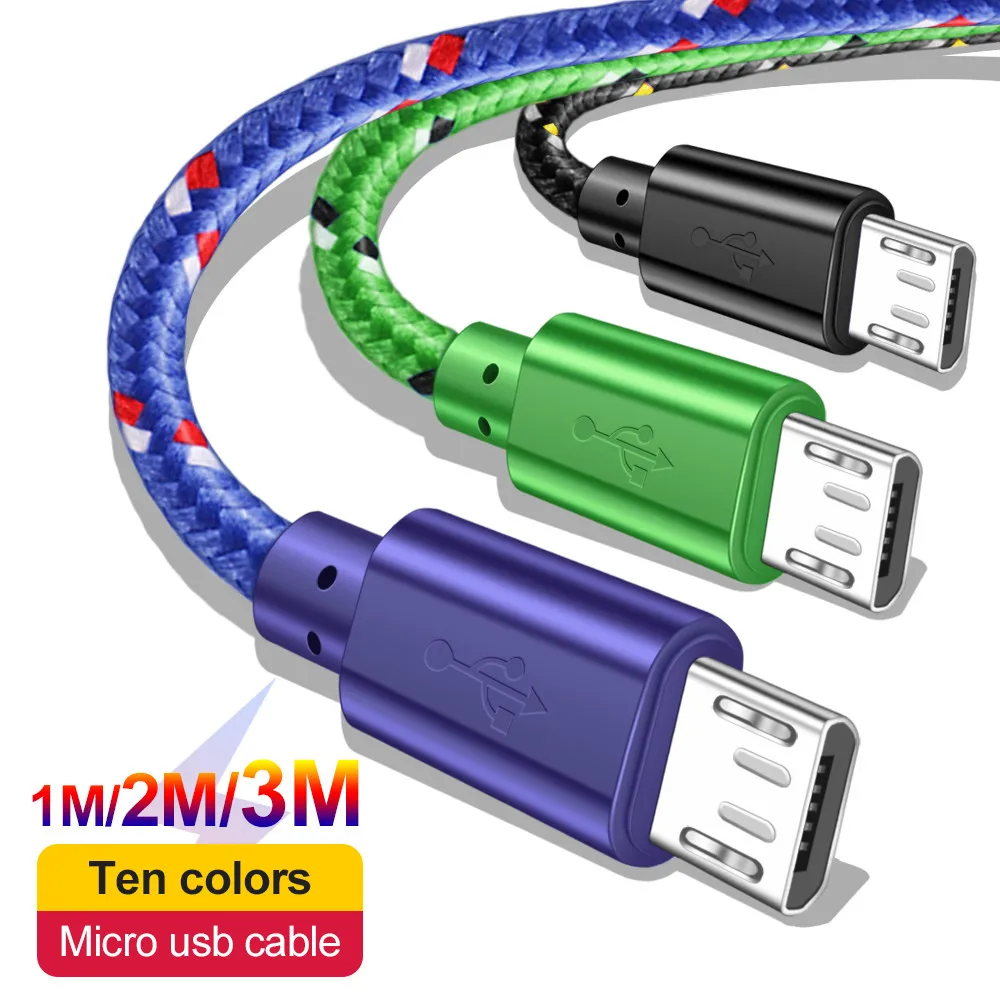 2A Micro USB кабель для зарядки данных 1 м 2 м 3 м нейлоновая оплетка Microusb кабель для быстрой зарядки для samsung Xiaomi Android Phone