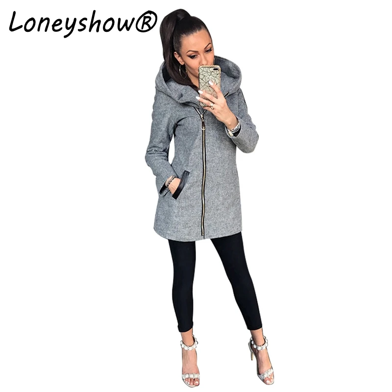 

Loneyshow Autumn Winter Women's Warm Coats Casual Side Zipper Turn-Down Collar Jacket Long Sleeve Female Hooded Outerwear Coats