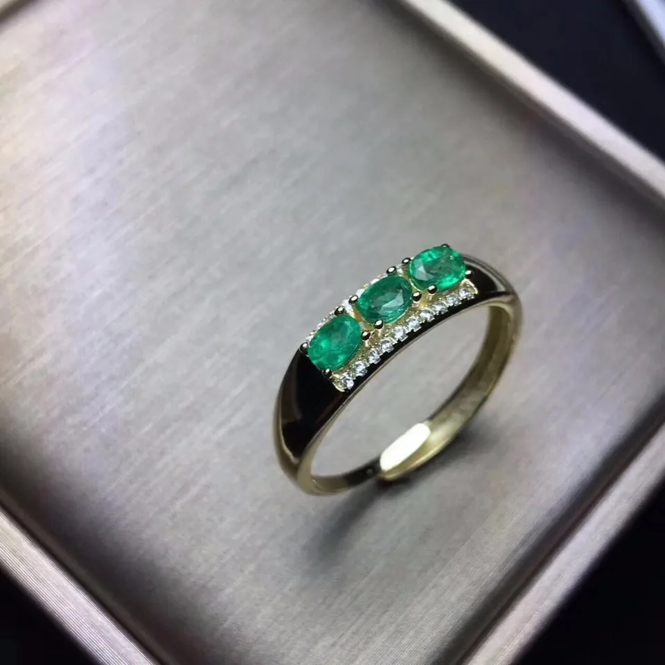 天然エメラルドリング本物の宝石女性の誕生日ファインジュエリー