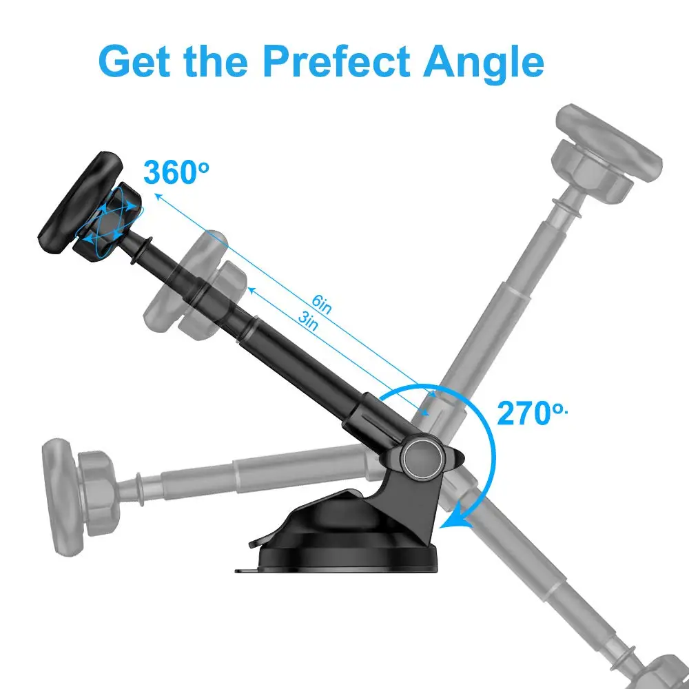 Универсальный держатель для телефона XMXCZKJ для приборной панели автомобиля и лобового стекла, вращение на 360 ° С 6 сильными магнитами и длинным протягивать руку