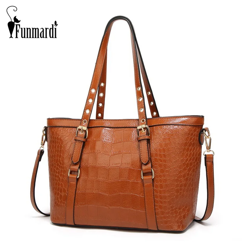 

FUNMARDI Famous Brand Woman Bags Luxury Crocodile Handbags Women Shoulder Bag Vintage PU Leather Crossbody Bags Ladies WLHB1776