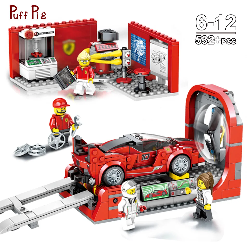 

532pcs Super Racer Red Car Test Center Building Block Action Figures Compatible Legoing Technic Speed Bricks Toys Gift For Child