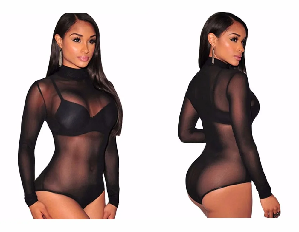 LIVA GIRL 2020 Nude Mesh Bodysuit Rompers Bodycon Jumpsuit Turtleneck Skinny Bodysuits Transparent New Women Sexy Body Clothing