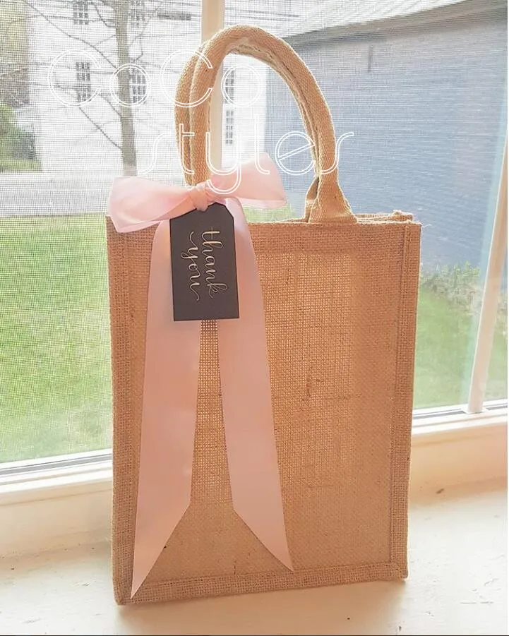 

Cocostyles custom blank garden gunny bag with baby pink with tag for lawn wedding gift bag and home decoration