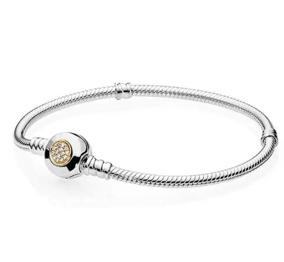 

Authentic 925 Sterling Silver Pandora Bracelet Momemts Two-tone Snake Chain Bracelets For Women Fit Lady Beads Charm Jewelry