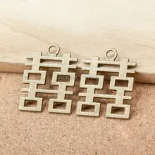 Wholesale 20pcs 32x24x1.5mm Zinc Alloy Bronze Tone Chinese Style Double Happiness Charms Vintage Pendant Charms retro rose style zinc alloy ring for women bronze