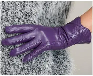 purple Модные женские кожаные перчатки, женские перчатки из овчины, Осенние вязаные теплые перчатки с подкладкой, женские перчатки для вождения - Цвет: purple