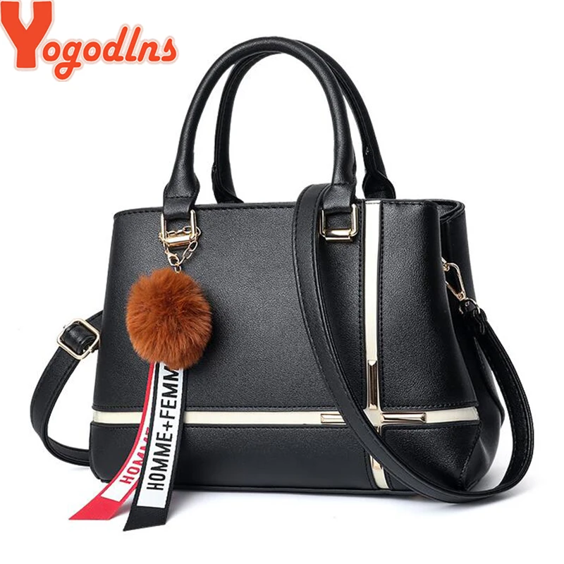 

Yogodlns Women Bags Women Leather Handbag Shoulder Bag Crossbody Handbags Zipper Vintage High Quality Hair Ball Metal Pendant