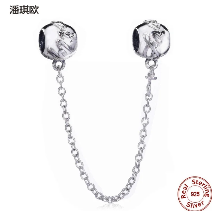 

2017 New Retro Authentic 925 Sterling Silver Letter Stamp Charm Chain Fit European pandora Bead Bracelet & Bangle DIY Jewelery