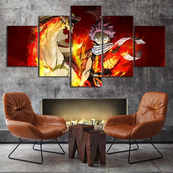 

HD Cartoon Canvas Painting Fairy Tail Natsu Dragneel Artwork Anime Poster Decorative Paintings for Bedroom Decor