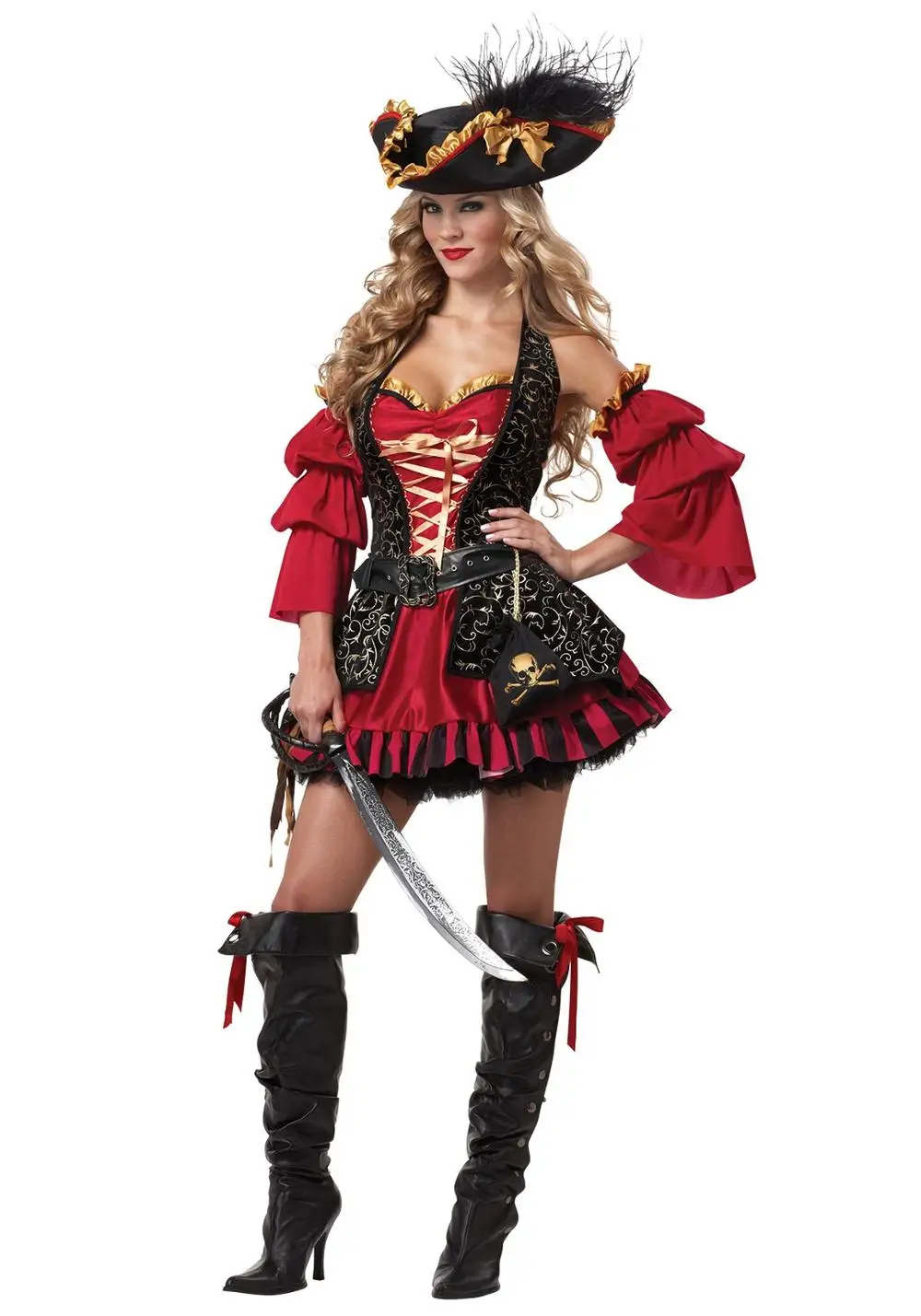 Хэллоуин сексуальная с изображением персонажа фильма «Пираты Карибского моря» костюм Для женщин пиратский наряд на карнавал Семья Косплэй вечерние Fantasia; нарядное платье