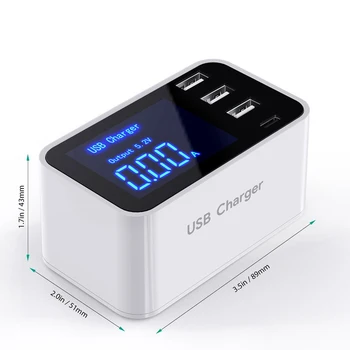 

Thbelieve Multi USB Charger Station 3 USB Charger And USB C Type Fast Charging LCD 5V 2.4A Wall Desktop Adapter With Phone Stand