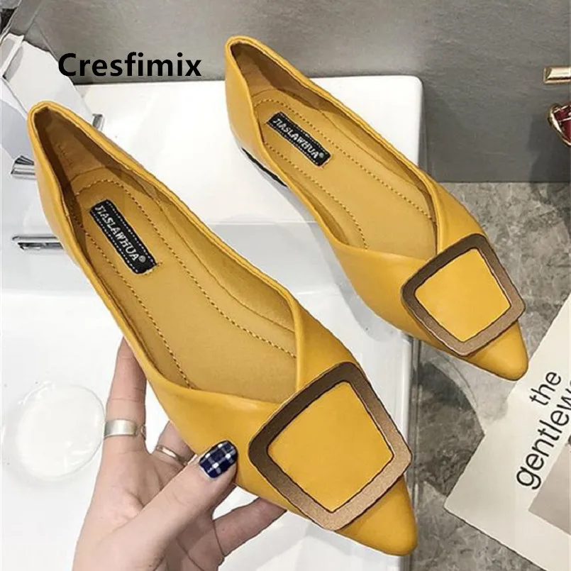 Cresfimix Zapatos De Mujer Для женщин Симпатичные Желтые удобная обувь без застежки обувь на плоской подошке Женская острый носок мягкие Туфли без каблуков женская обувь C5040