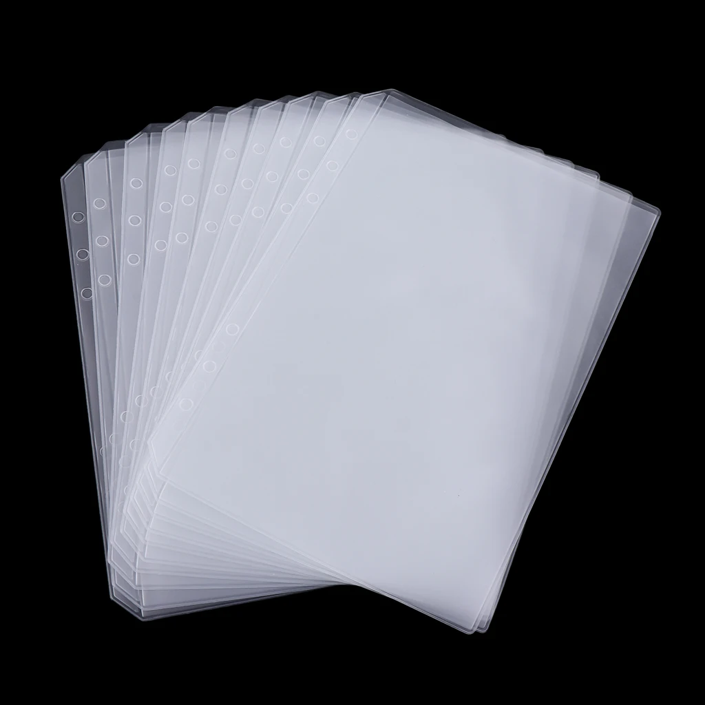 6-Ring Plastic Binder Pockets/Document Pouch/Name Card Credit Card Holder Bag, 10 Pcs Binder Planner Notebook Refills Pockets