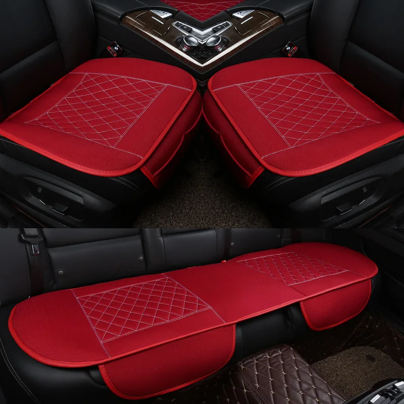 

3Pcs/Set Flax Car Seat Cover Pad for most cars Universal Front Back Auto Seat Covers Black Automobiles Seat Cushion