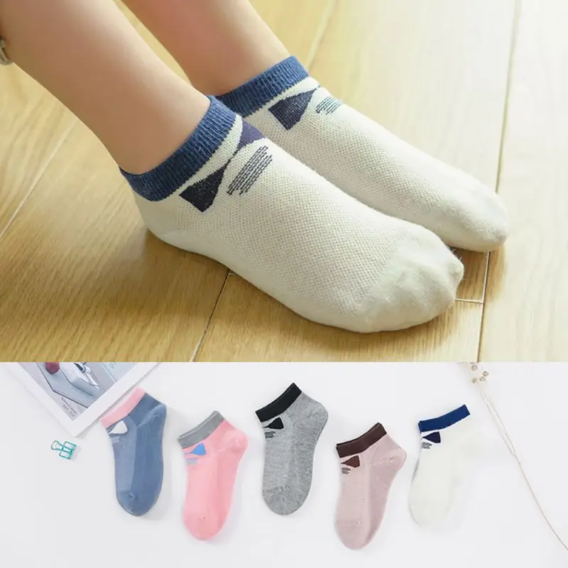 Kawaii/5 пар носков с мультяшным принтом хлопковые Дышащие носки с галстуком-бабочкой для маленьких мальчиков и девочек милые весенне-осенние носки в сеточку От 2 до 12 лет