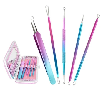 

5pcs/set Blackhead Remover Tool Kit Professional Stainless Pimple Popper Tool Comedone Acne Extractor Tweezers kit Removal Tools
